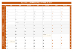 Calendrier pour les mois de Septembre à Novembre 2024 paysage 1