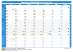 Calendrier scolaire pour Septembre à Novembre 2024 paysage 1