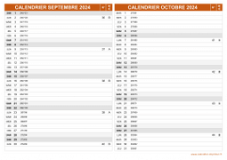 Calendrier pour les mois de Septembre et Octobre 2024 paysage 2