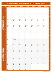 Calendrier pour les mois de Septembre et Octobre 2024 portrait 1