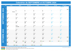 Calendrier scolaire pour Septembre et Octobre 2024 paysage 1