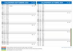 Calendrier scolaire pour Septembre et Octobre 2024 paysage 2