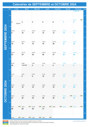 Calendrier scolaire pour Septembre et Octobre 2024 portrait 1