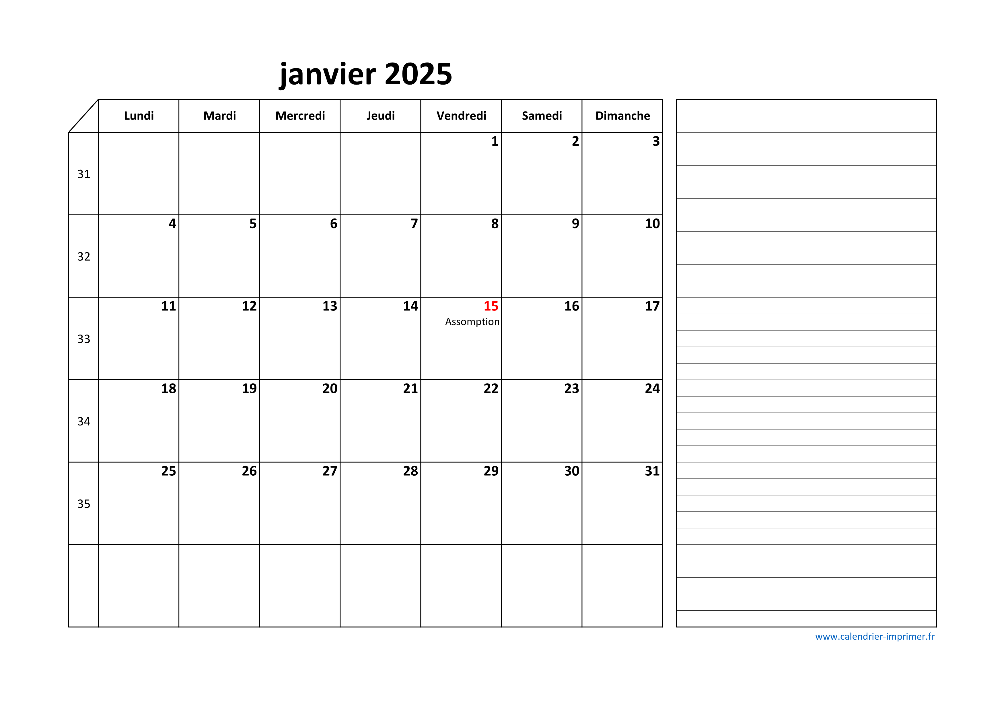 Calendrier Août 2025 à imprimer