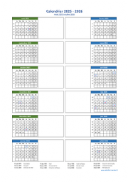 Calendrier Août 2025 à Juillet 2026 Vertical 2 Colonnes