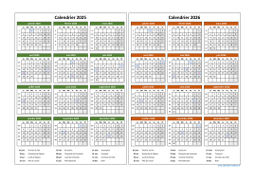 Calendrier Janvier 2025 à Décembre 2026 Horizontal Modèle 04