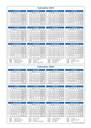 Calendrier Janvier 2025 à Décembre 2026 Vertical Modèle 01