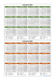 Calendrier Janvier 2025 à Décembre 2026 Vertical Modèle 02