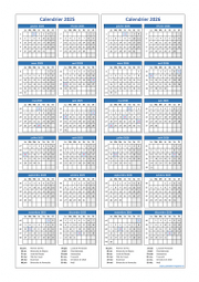 Calendrier Janvier 2025 à Décembre 2026 Vertical Modèle 03