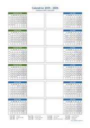 Calendrier Septembre 2025 à Août 2026 Vertical 2 Colonnes