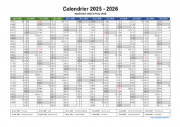 Calendrier Septembre 2025 à Août 2026 Vierge