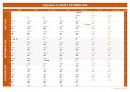 Calendrier pour les mois de Août à Octobre 2025 paysage 1