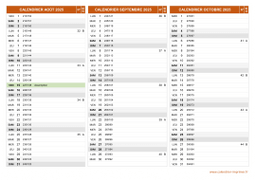 Calendrier pour les mois de Août à Octobre 2025 paysage 2