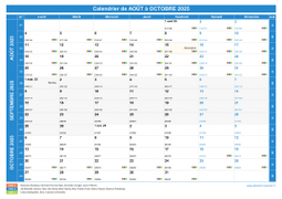 Calendrier scolaire pour Août à Octobre 2025 paysage 1