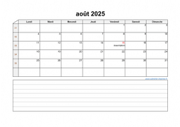 Calendrier août 2025 modele 07