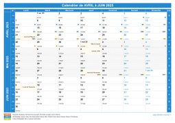 Calendrier scolaire pour Avril à Juin 2025 paysage 1