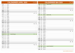 Calendrier pour les mois de Avril et Mai 2025 paysage 2