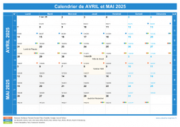 Calendrier scolaire pour Avril et Mai 2025 paysage 1
