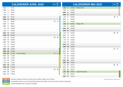 Calendrier scolaire pour Avril et Mai 2025 paysage 2