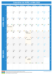 Calendrier scolaire pour Avril et Mai 2025 portrait 1