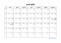 Calendrier avril 2025 modele 02