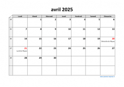 Calendrier avril 2025 modele 03