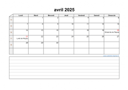 Calendrier avril 2025 modele 07
