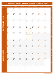 Calendrier pour les mois de Décembre 2025 et Janvier 2026 portrait 1