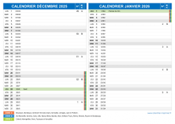 Calendrier scolaire pour Décembre 2025 et Janvier 2026 paysage 2