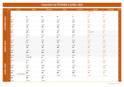 Calendrier pour les mois de Février à Avril 2025 paysage 1