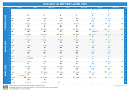 Calendrier scolaire pour Février à Avril 2025 paysage 1