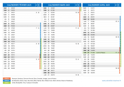 Calendrier scolaire pour Février à Avril 2025 paysage 2