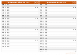 Calendrier pour les mois de Février et Mars 2025 paysage 2