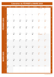 Calendrier pour les mois de Février et Mars 2025 portrait 1