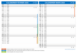 Calendrier scolaire pour Février et Mars 2025 paysage 2