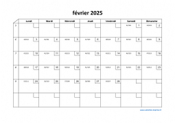 Calendrier février 2025 modele 02