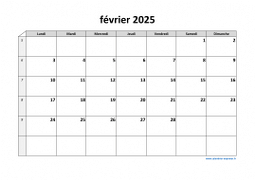 Calendrier février 2025 modele 03