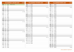 Calendrier pour les mois de Janvier à Mars 2025 paysage 2