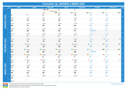 Calendrier scolaire pour Janvier à Mars 2025 paysage 1