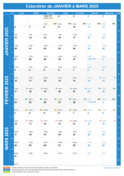 Calendrier scolaire pour Janvier à Mars 2025 portrait 1