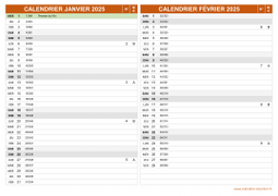 Calendrier pour les mois de Janvier et Février 2025 paysage 2