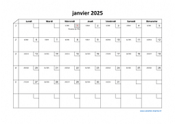 Calendrier janvier 2025 modele 02