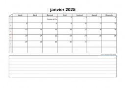 Calendrier janvier 2025 modele 07