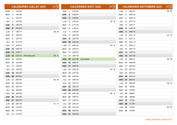 Calendrier pour les mois de Juillet à Septembre 2025 paysage 2