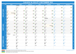 Calendrier scolaire pour Juillet à Septembre 2025 paysage 1