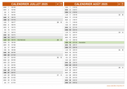 Calendrier pour les mois de Juillet et Août 2025 paysage 2