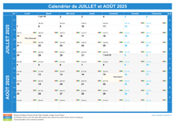 Calendrier scolaire pour Juillet et Août 2025 paysage 1