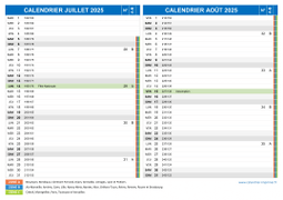 Calendrier scolaire pour Juillet et Août 2025 paysage 2