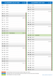 Calendrier scolaire pour Juillet et Août 2025 portrait 2