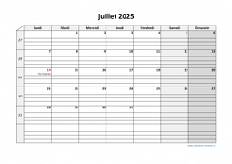Calendrier juillet 2025 modele 05